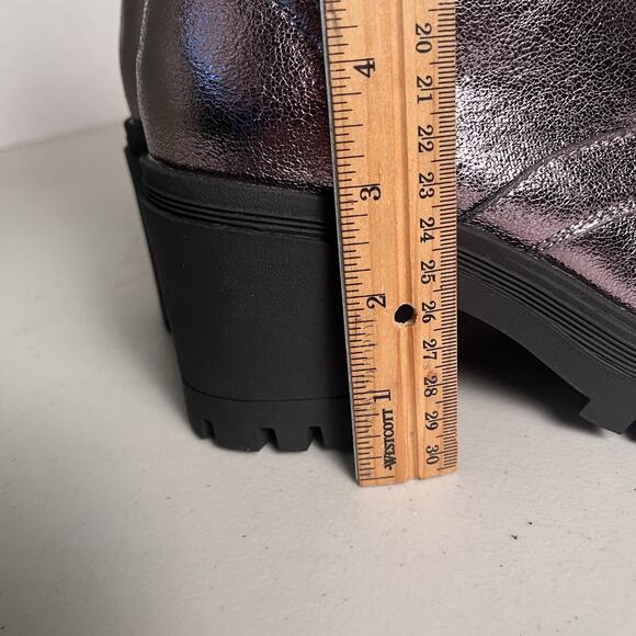 Pop Combat Boots Metallic Purple Lug Sole Heeled Lace Up Chain Punk Size 7 $90 - Picture 10 of 14